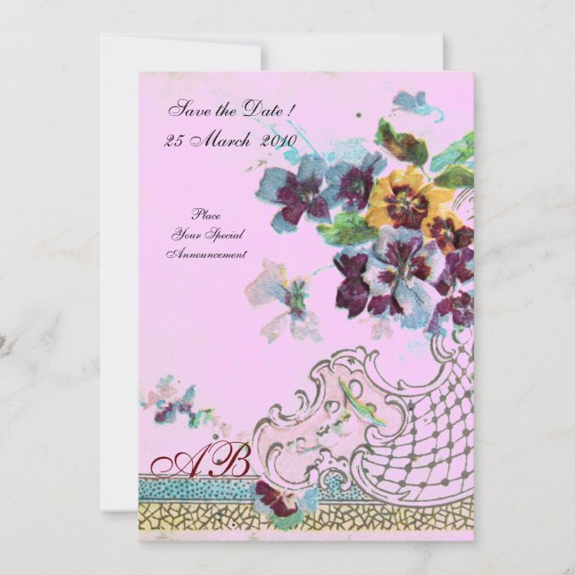 ROMANTİCA Blue Pink Lilac Floral Wedding Monogram Invitation (Front)
