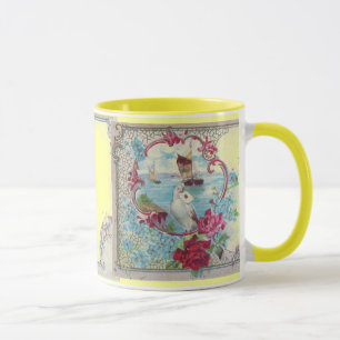 ROMANTICA,BLUE YELLOW PINK FLORAL ROSES WITH DOVE MUG