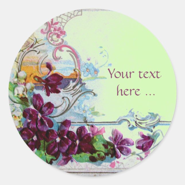 ROMANTICA /ELEGANT FLORAL /PANSIES AND SNOWDROPS CLASSIC ROUND STICKER (Front)
