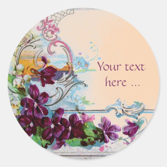 ROMANTICA /ELEGANT FLORAL /PANSIES,SNOWDROPS Pink Classic Round Sticker (Front)