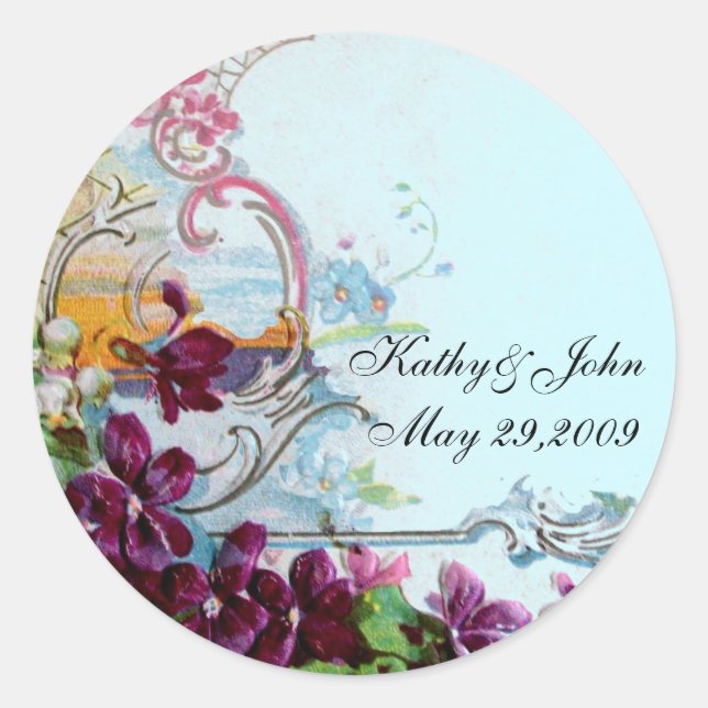 ROMANTICA /ELEGANT FLORAL /PANSIES,SNOWDROPS Teal Classic Round Sticker (Front)