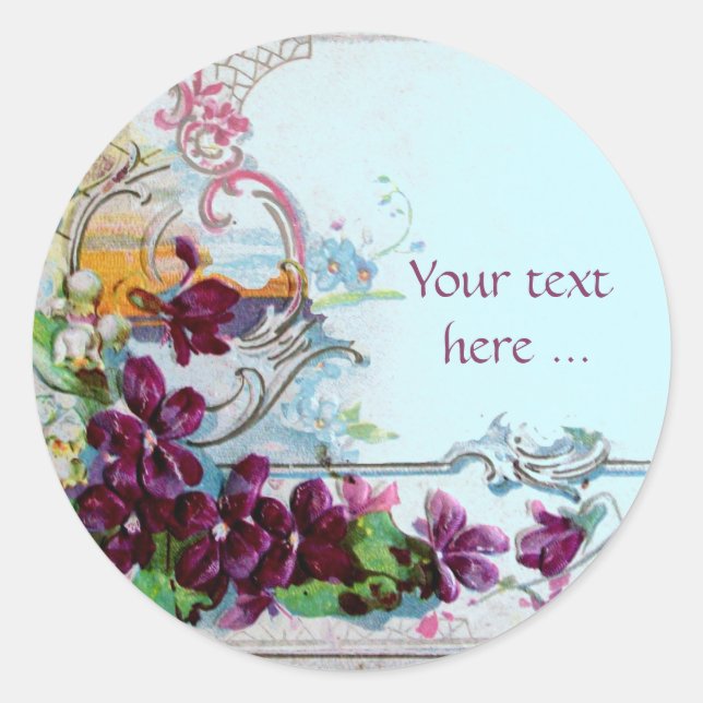 ROMANTICA /ELEGANT FLORAL /PANSIES,SNOWDROPS Teal Classic Round Sticker (Front)