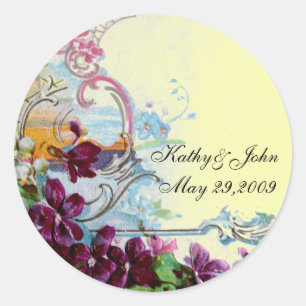 ROMANTICA /ELEGANT FLORAL/PANSIES,SNOWDROPS Yellow Classic Round Sticker