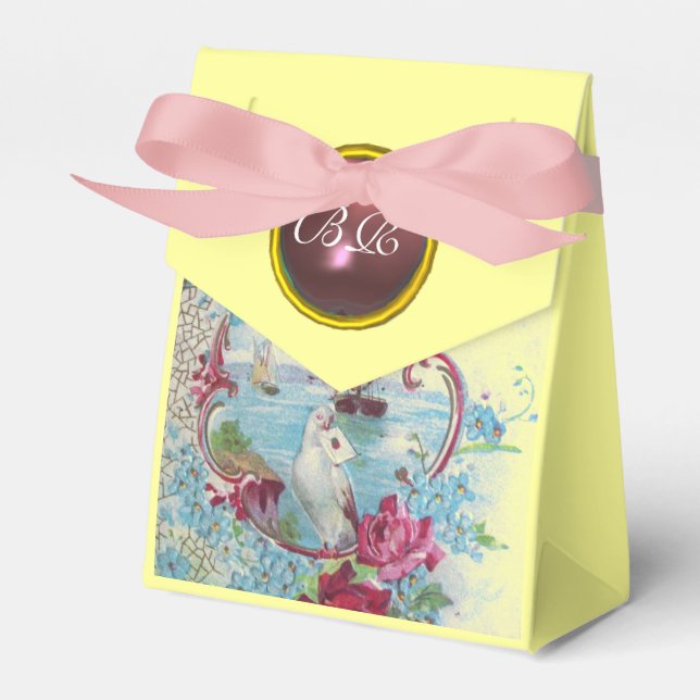 ROMANTICA ELEGANT WEDDING PINK GEM MONOGRAM Yellow Favour Box (Front Side)