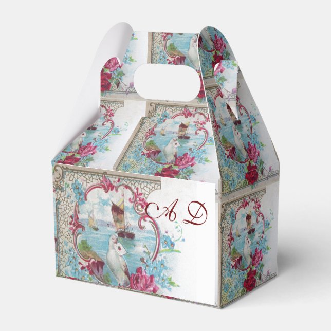 ROMANTICA ELEGANT WHITE PINK WEDDING MONOGRAM FAVOUR BOX (Front Side)
