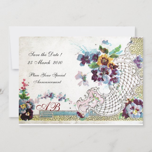 ROMANTICA Floral Blue Pink White Wedding Pansies Invitation (Front)