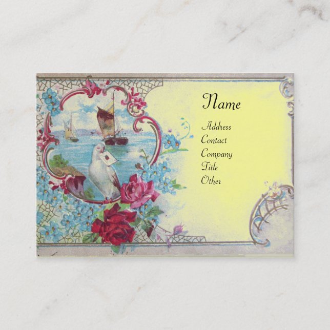 ROMANTICA FLORAL MONOGRAM ROSES,DOVE AND SEASCAPE BUSINESS CARD (Front)