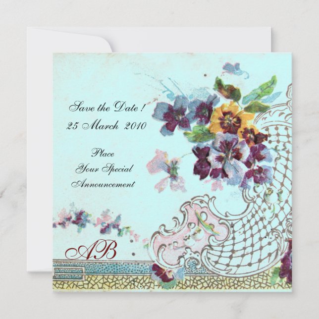 ROMANTICA Floral Pink Teal Blue Wedding Monogram Save The Date (Front)