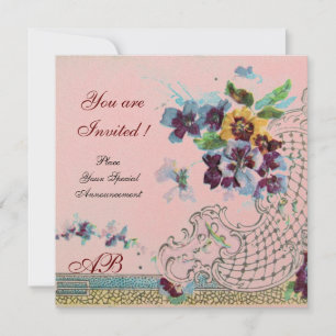 ROMANTICA Floral Purple Blue Pink Wedding Pansies Invitation