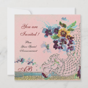 ROMANTICA Floral Purple Blue Pink Wedding Pansies Invitation