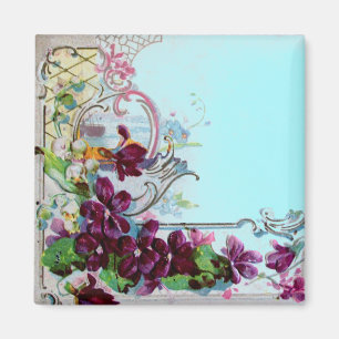 ROMANTICA Floral Swirls Purple Pansies Blue Magnet