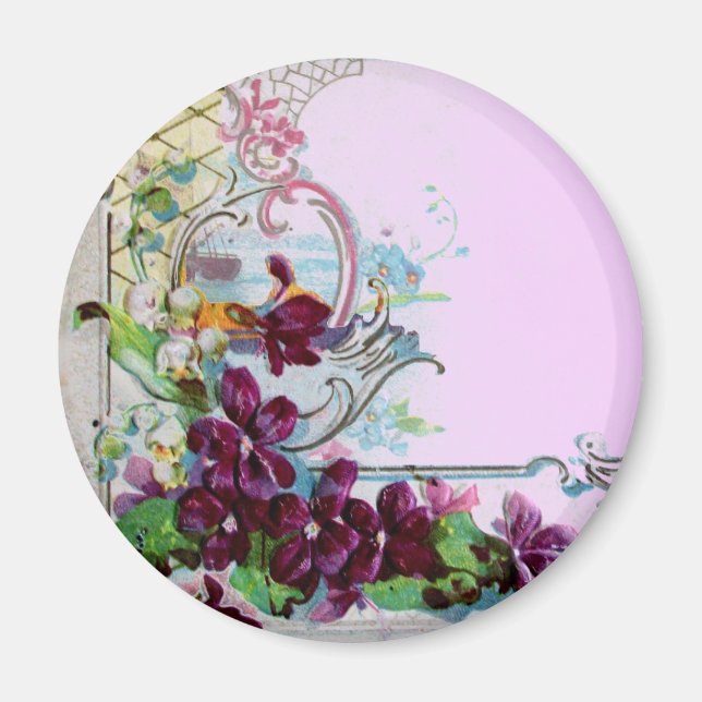 ROMANTICA Floral Swirls With Pansies Purple Lilac Magnet (Front)