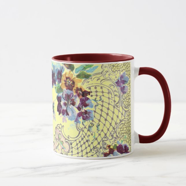ROMANTICA FLOWER BASKET WITH PANSIES Yellow Floral Mug (Right)