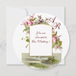 ROMANTİCA MONOGRAM ,PINK CYCLAMENS, Floral Invitation