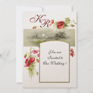 ROMANTİCA MONOGRAM / POPPIES,red,green white Invitation