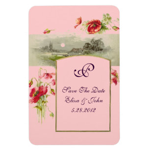ROMANTİCA MONOGRAM /POPPIES,Save The Date,Pink Magnet