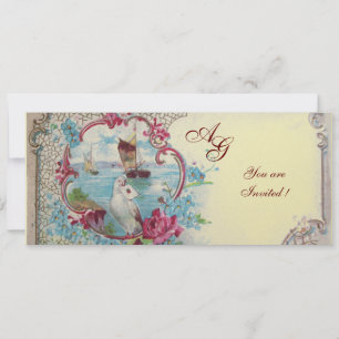 ROMANTICA MONOGRAM, red blue pink yellow gold Invitation