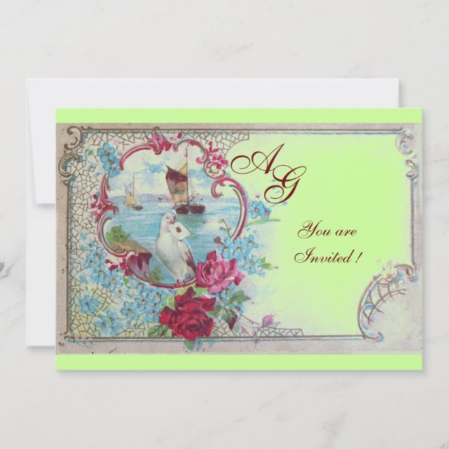 ROMANTICA  MONOGRAM, red white blue pink green Invitation (Front)