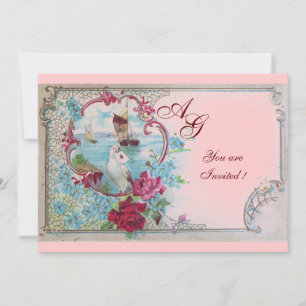 ROMANTICA MONOGRAM, red white blue pink Invitation