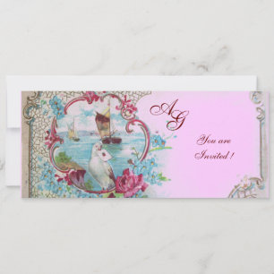 ROMANTICA MONOGRAM, red white blue pink Invitation