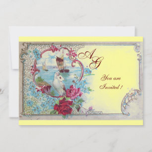 ROMANTICA MONOGRAM, red white blue pink yellow Invitation
