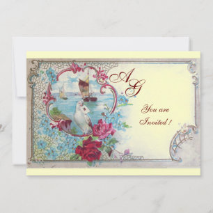 ROMANTICA  MONOGRAM, red white blue pink yellow Invitation