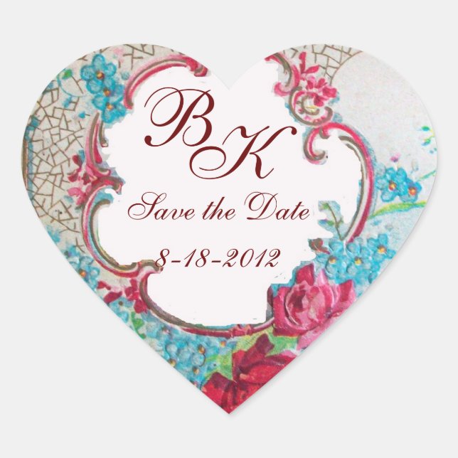 ROMANTICA MONOGRAM,Save the Date,white heart Heart Sticker (Front)