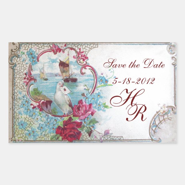 ROMANTICA MONOGRAM,Save the Date,White Rectangular Sticker (Front)