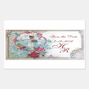ROMANTICA MONOGRAM,Save the Date,White Rectangular Sticker
