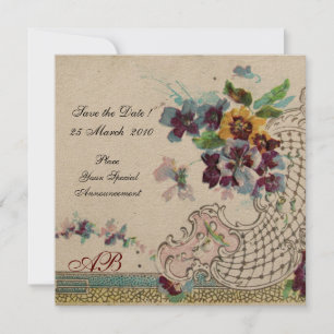ROMANTICA Pansies Floral Wedding Monogram Kraft Invitation
