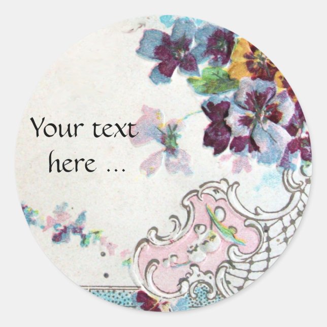 ROMANTICA Pansies Pink Blue White Floral Wedding Classic Round Sticker (Front)