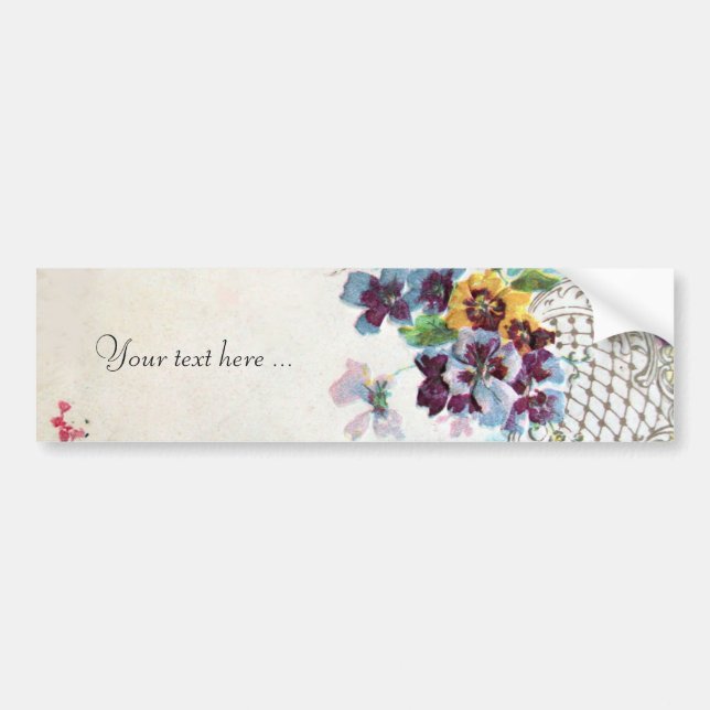 ROMANTICA Pansies Pink Blue White Wedding Floral Bumper Sticker (Front)