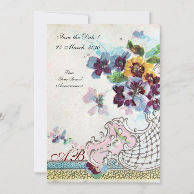 ROMANTİCA Pink Blue White Wedding Floral Monogram Invitation (Front)