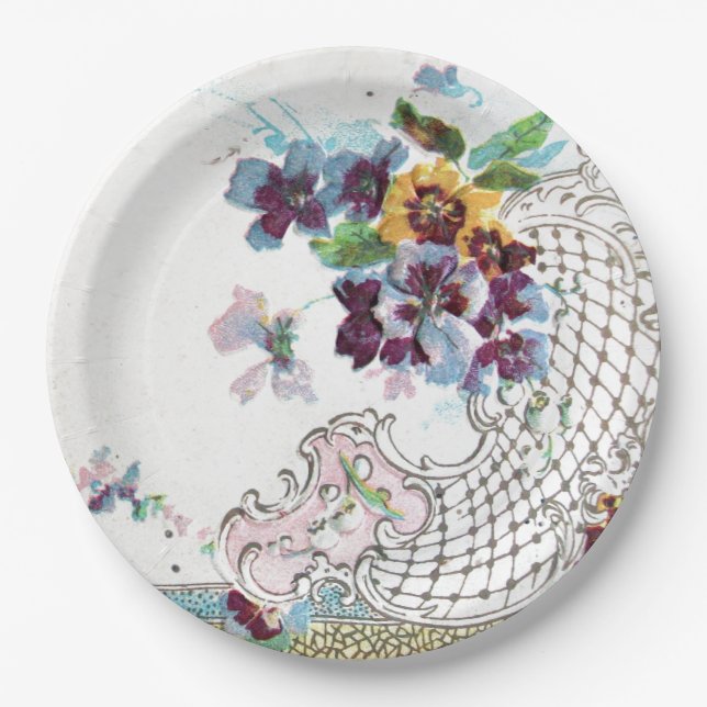 ROMANTICA Pink Blue White Wedding Floral  Paper Plate (Front)