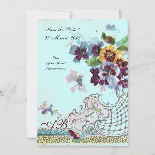ROMANTİCA Pink Teal Blue Floral Wedding Monogram Invitation (Front)