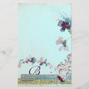 ROMANTİCA Pink Teal Blue Wedding Floral Monogram Stationery