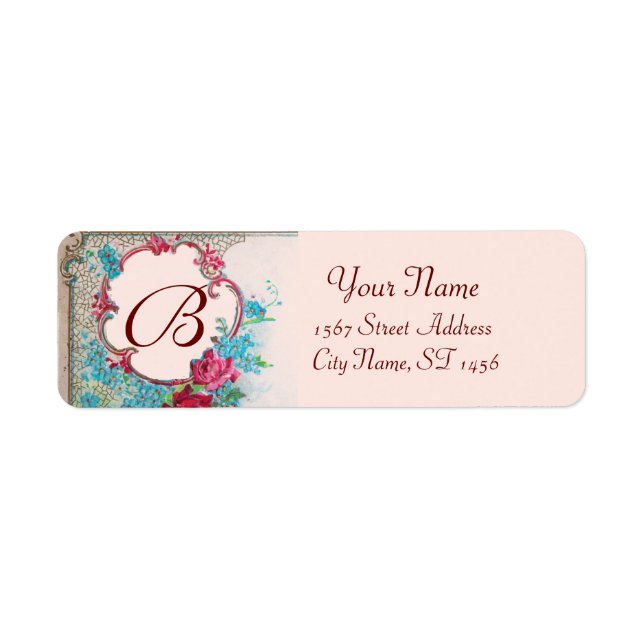 ROMANTICA ROSES,BLUE FLOWERS FLORAL MONOGRAM Pink (Front)