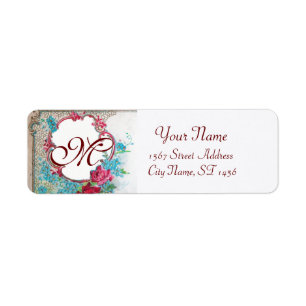 ROMANTICA ROSES,BLUE FLOWERS FLORAL MONOGRAM White