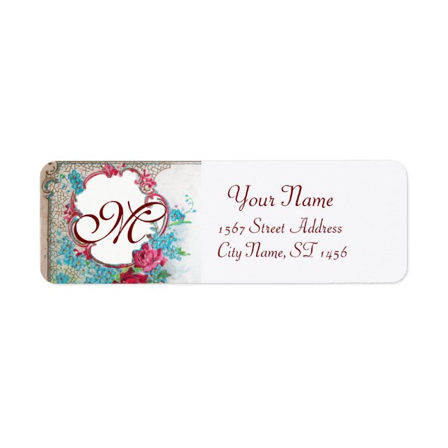 ROMANTICA ROSES,BLUE FLOWERS FLORAL MONOGRAM White (Front)