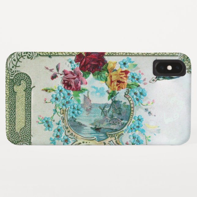 ROMANTICA /ROSES,BLUE FLOWERS WITH BIRD White Case-Mate iPhone Case (Back (Horizontal))