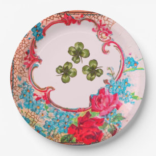 ROMANTICA ,ST.PATRICK'S SHAMROCKS AND ROSES Floral Paper Plate