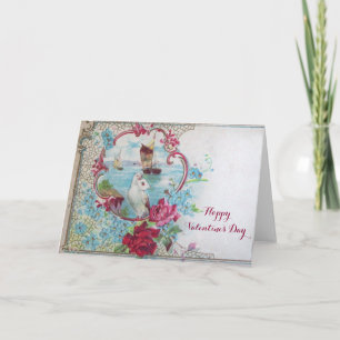ROMANTICA /VALENTINE CUPID GATHERING PINK ROSES HOLIDAY CARD