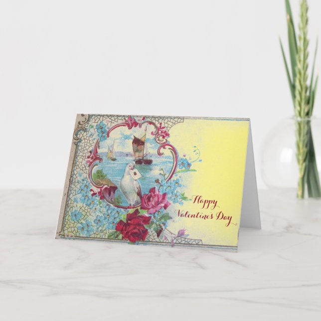 ROMANTICA /VALENTINE CUPID GATHERING PINK ROSES HOLIDAY CARD (Front)