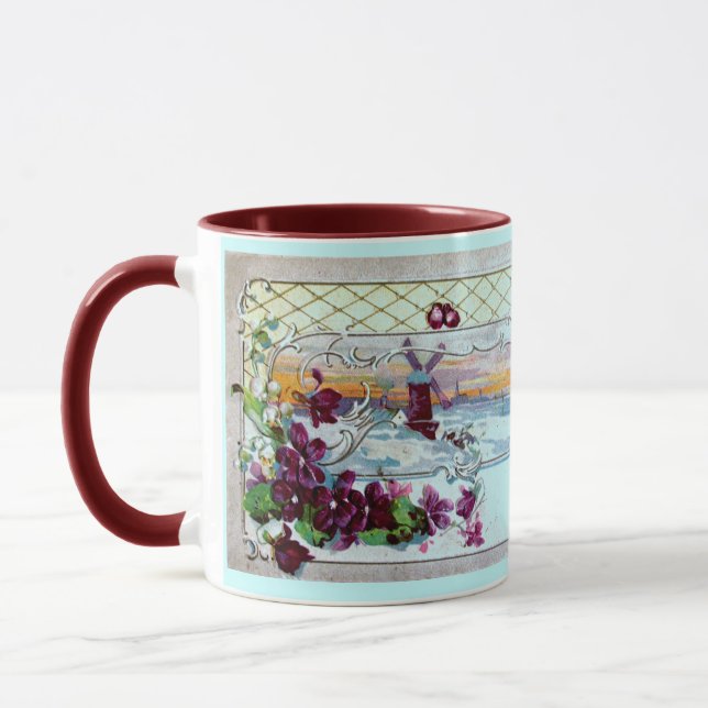 ROMANTICA Winter Landscape,Pansies,Floral Swirls Mug (Left)