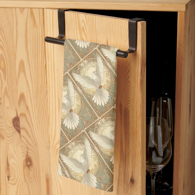 Romantically Nostalgic Peace Dove  Tea Towel (Thirds Fold)