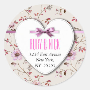 RomanticCharm vintage floral wedding collection Classic Round Sticker