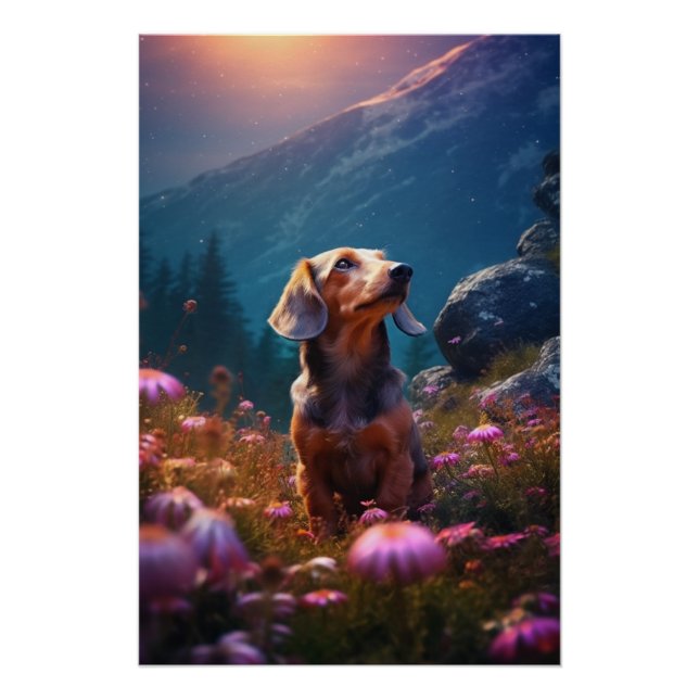 Romanticism Dachshund Exploring A Meadow Poster (Front)