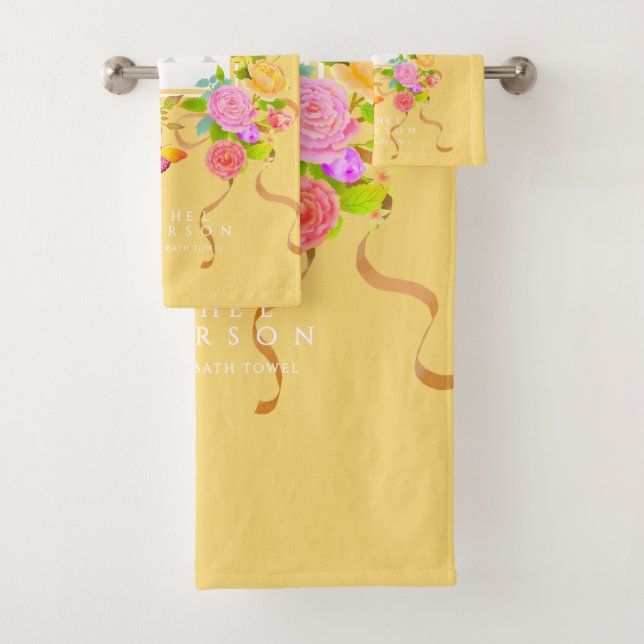 Romantics Blooming Garden Monogram Gold Yellow Bath Towel Set (Insitu)