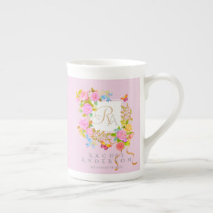 Romantics Blooming Garden Monogram Pink Bone China Mug