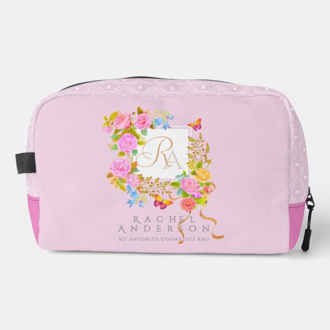 Romantics Blooming Garden Monogram Pink Dopp Kit (Front)